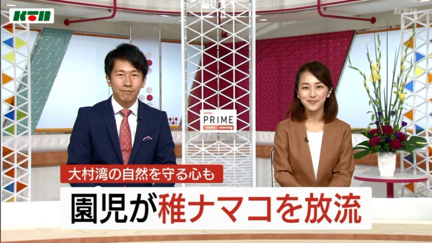 KTNプライムニュース　大村湾で園児が稚魚となまこを放流