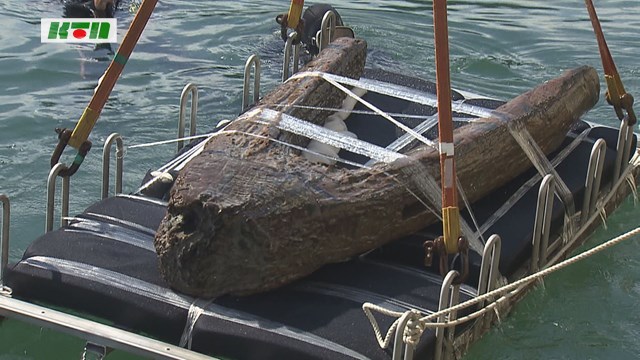 室町時代以来740年ぶりの姿に感銘…松浦市の沖合に沈む元寇船の木製いかりを引き揚げ【松浦市】